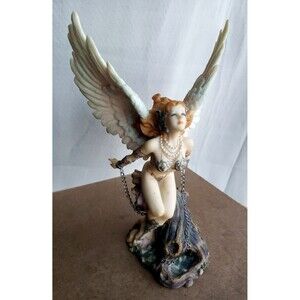 CAPTURED WINGED GUARDIAN ANGEL Statue Figurine Resin Gothic Fantasy Sculpture